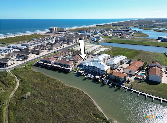 aerial view with a water view