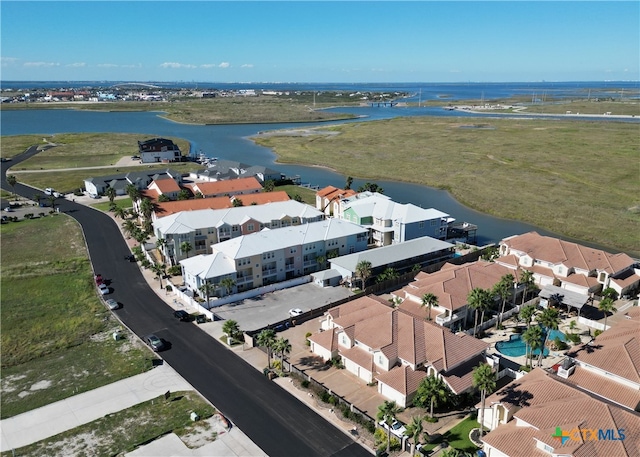 aerial view with a water view