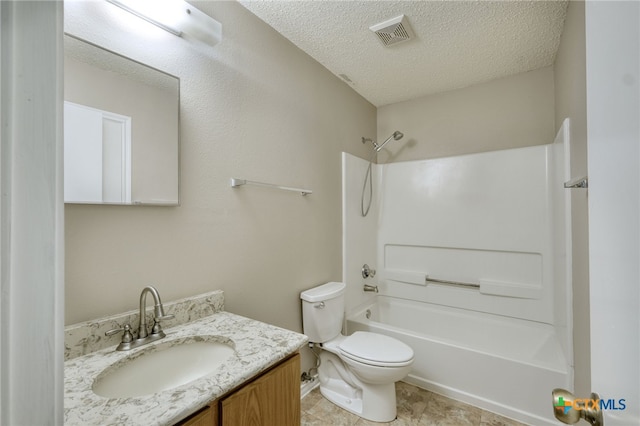 1335 Lakeside Loop, Round Rock, TX 78665 - bathroom featuring shower / bath combination, vanity, a textured ceiling, and tile patterned floors
