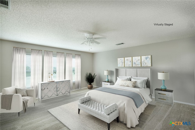1335 Lakeside Loop, Round Rock, TX 78665 - bedroom with a textured ceiling and a ceiling fan