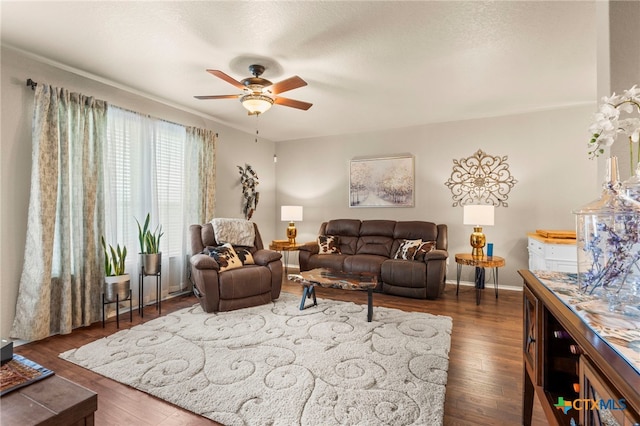 12530 Crockett Way, San Antonio, TX 78253 - living area with a ceiling fan and dark wood-type flooring