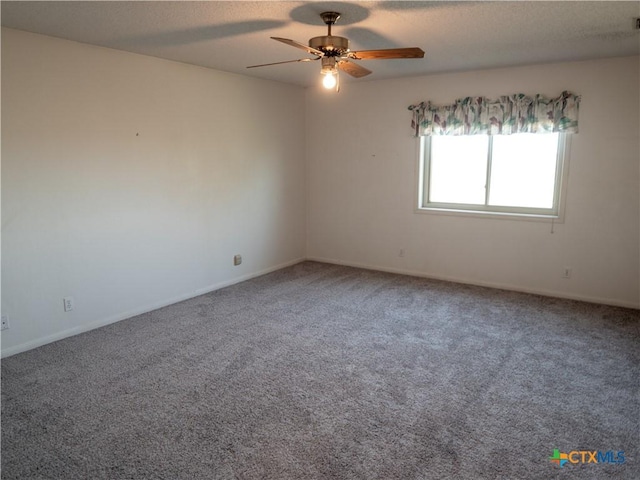 spare room featuring ceiling fan and carpet floors