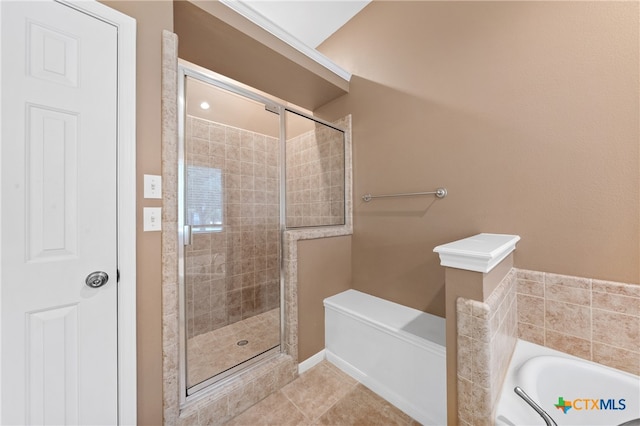 bathroom featuring tile patterned floors and plus walk in shower