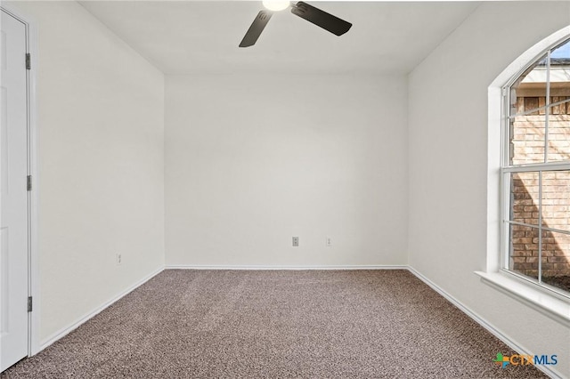 spare room with ceiling fan and carpet flooring