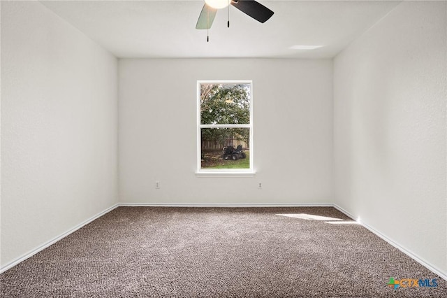 unfurnished room with carpet floors and ceiling fan