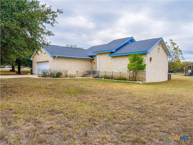 2904 Candace Cir, Horseshoe Bay, TX 78657 - view of front of house with stone siding, a garage, a shingled roof, and concrete driveway