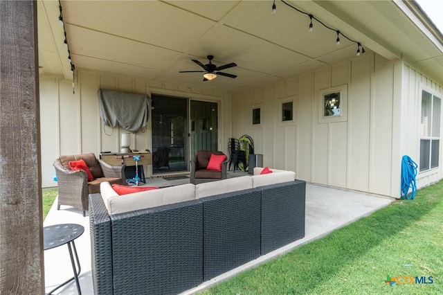 2635 Bolzano Trl, Temple, TX 76502 - view of patio with outdoor lounge area and ceiling fan