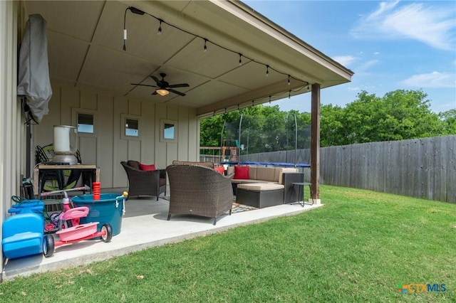 2635 Bolzano Trl, Temple, TX 76502 - view of patio featuring a trampoline and ceiling fan