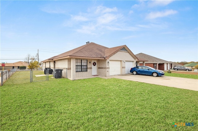 ranch-style house with a front lawn and a garage