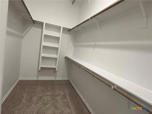 spacious closet featuring dark carpet