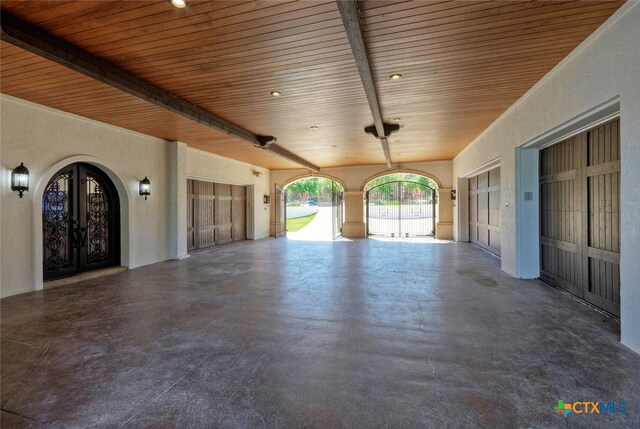 garage featuring wood ceiling