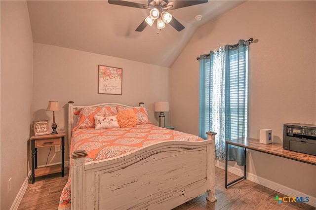6129 Messina Dr, Temple, TX 76502 - bedroom featuring lofted ceiling, wood finished floors, and a ceiling fan