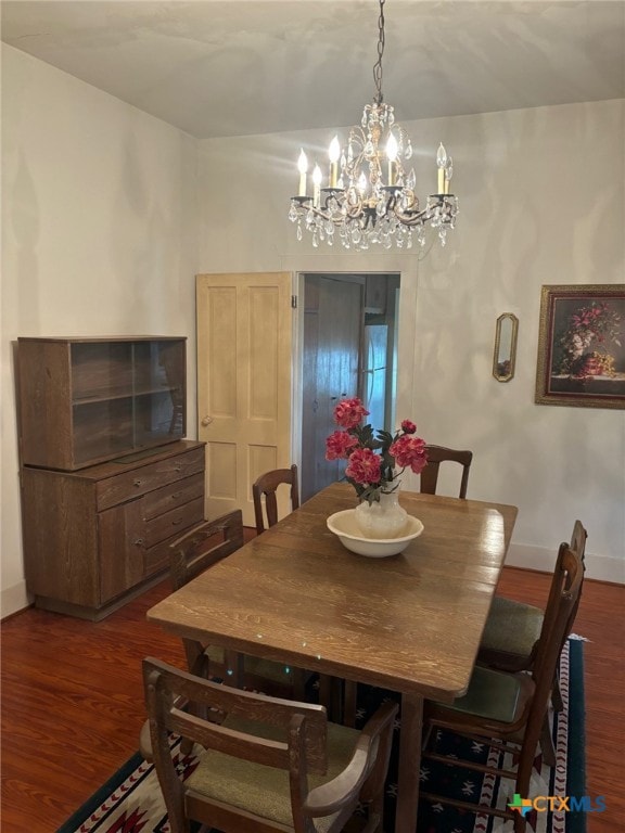 dining room with dark wood-type flooring and baseboards