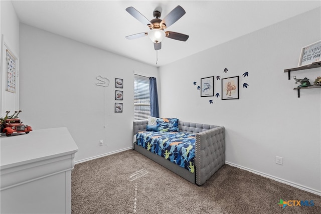 bedroom with carpet flooring and ceiling fan