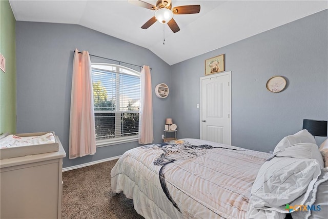 5502 Kent Dr, Belton, TX 76513 - bedroom featuring lofted ceiling, carpet floors, and a ceiling fan