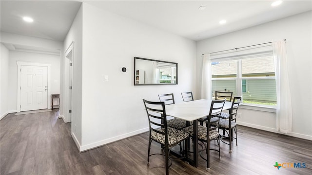 3608 Space Cloud Dr, New Braunfels, TX 78130 - dining space with dark wood-type flooring, baseboards, and recessed lighting