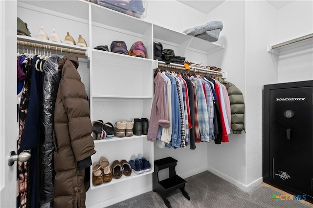 walk in closet featuring carpet flooring