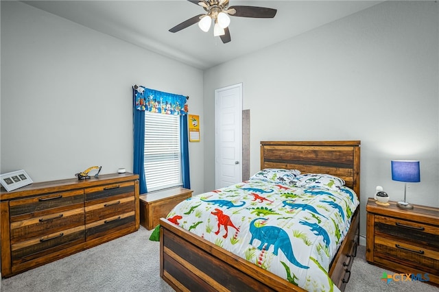 bedroom featuring carpet and ceiling fan