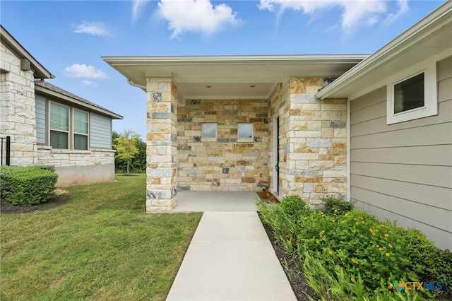 117 Ace Ln Unit 101, San Marcos, TX 78666 - doorway to property featuring a lawn and stone siding