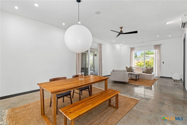 105 Schroeder St, Lockhart, TX 78644 - dining space featuring recessed lighting, a ceiling fan, and finished concrete floors