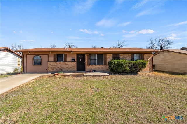 ranch-style home with a front lawn and brick siding