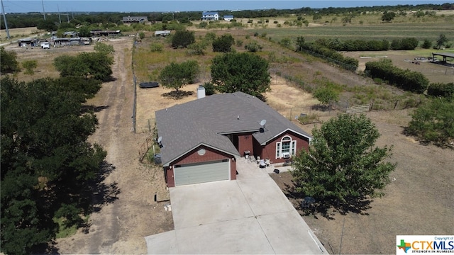 drone / aerial view with a rural view