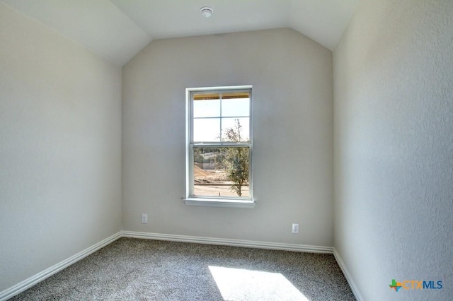 spare room featuring carpet floors and vaulted ceiling