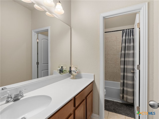 515 Secluded Grv, San Antonio, TX 78253 - full bath with vanity, tile patterned floors, shower / bath combo with shower curtain, and toilet