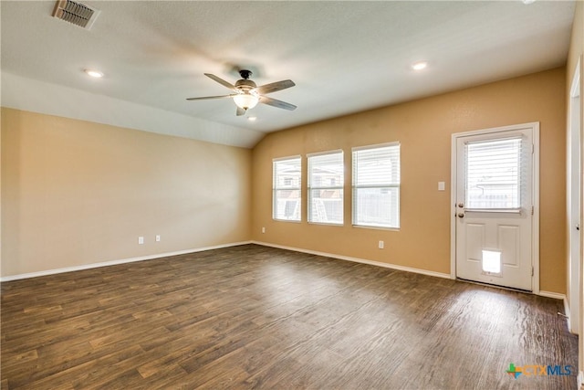 772 Armadillo Dr, Seguin, TX 78155 - interior space featuring a wealth of natural light, visible vents, a ceiling fan, and dark wood-style flooring