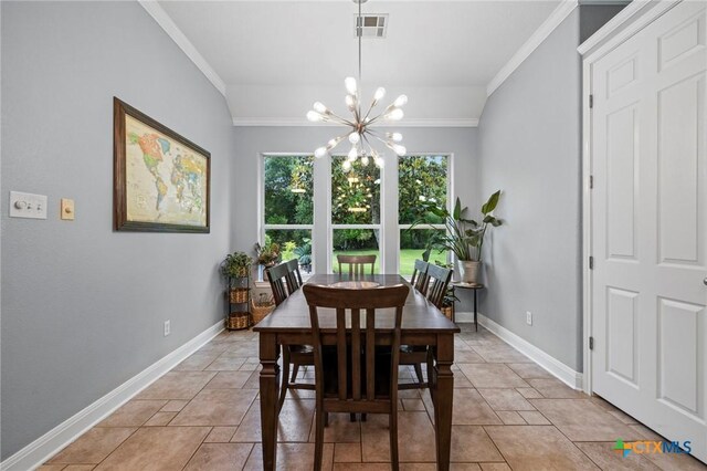 408 O W Lowrey, Salado, TX 76571 - dining space with ornamental molding, a chandelier, and baseboards