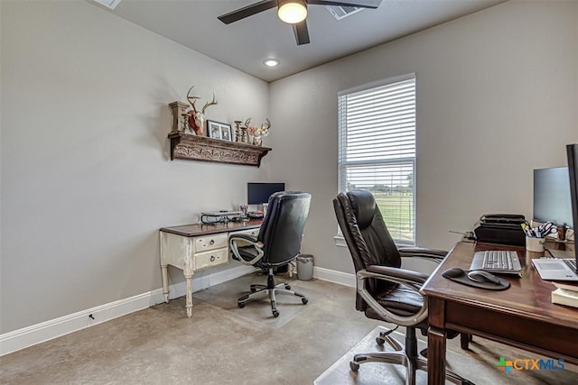 home office with ceiling fan