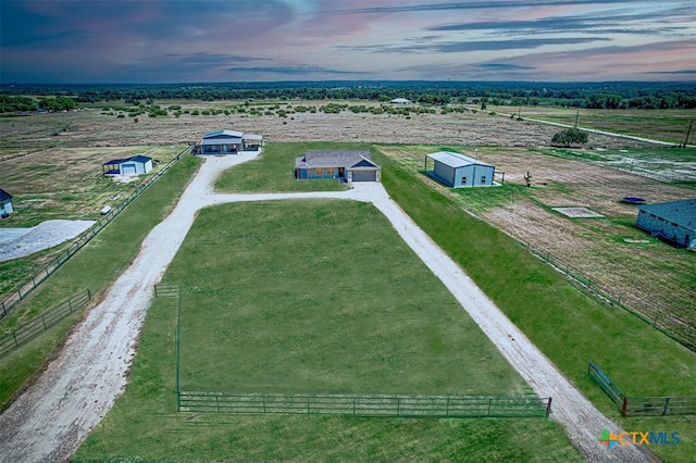 aerial view at dusk with a rural view