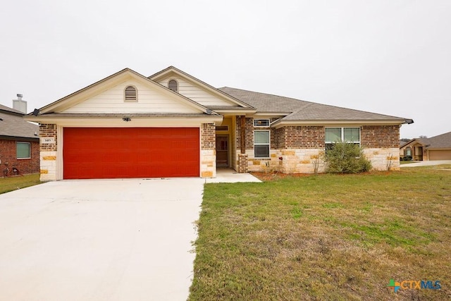 single story home with a front lawn and a garage