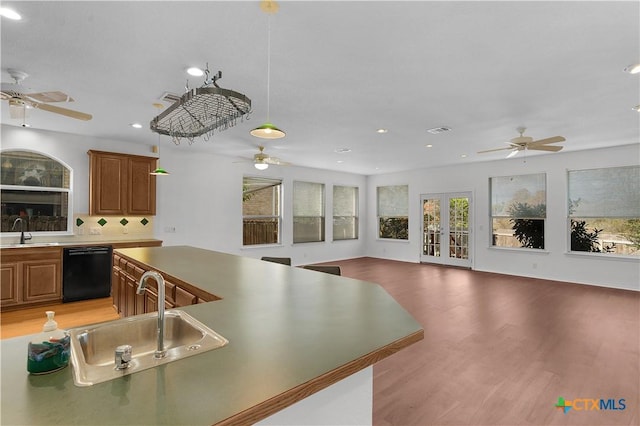 kitchen with dishwasher, light wood-type flooring, and sink