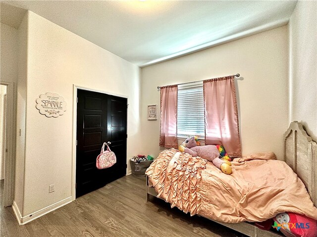 bedroom with hardwood / wood-style flooring