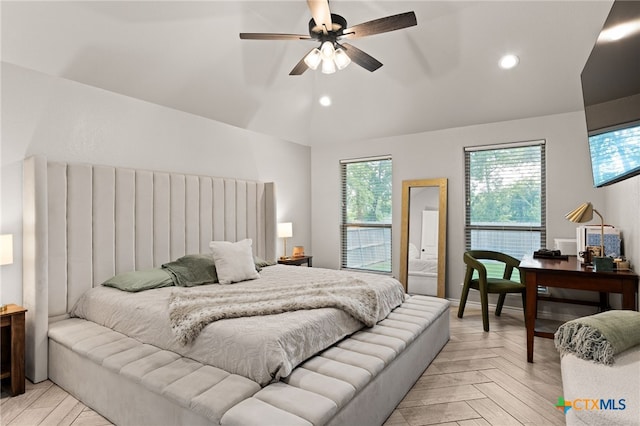 2823 Pistoia Trl, Temple, TX 76502 - bedroom with vaulted ceiling, recessed lighting, and ceiling fan