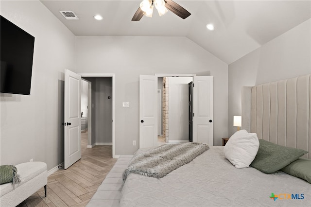 2823 Pistoia Trl, Temple, TX 76502 - bedroom featuring vaulted ceiling, ceiling fan, and recessed lighting