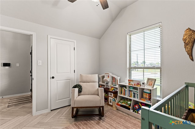 2823 Pistoia Trl, Temple, TX 76502 - bedroom with lofted ceiling, a nursery area, and a ceiling fan