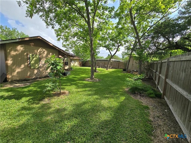 view of yard with a fenced backyard