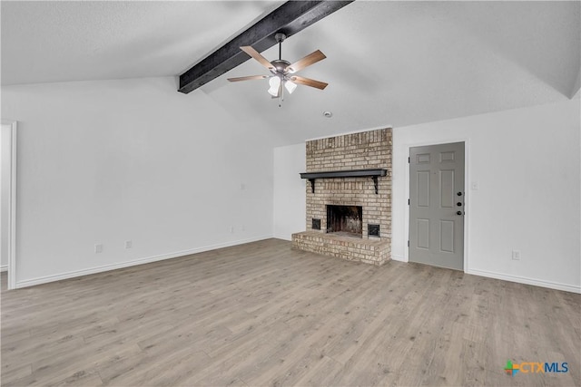 2316 Schwertner Dr, Killeen, TX 76543 - unfurnished living room featuring a ceiling fan, wood finished floors, and a fireplace