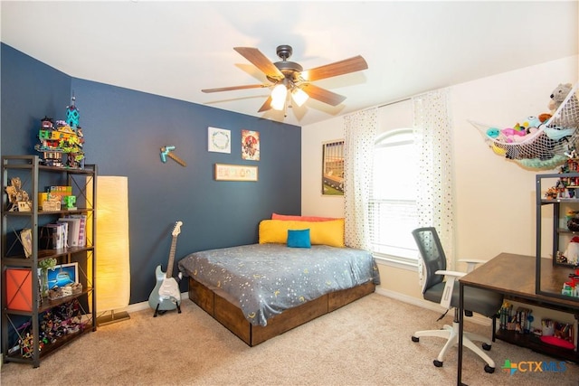 1729 Yturria Dr, Belton, TX 76513 - bedroom featuring carpet floors, baseboards, and a ceiling fan