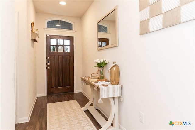 entryway with dark hardwood / wood-style flooring