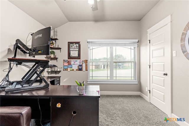 125 Savage Cir, Copperas Cove, TX 76522 - home office with baseboards, vaulted ceiling, and ceiling fan