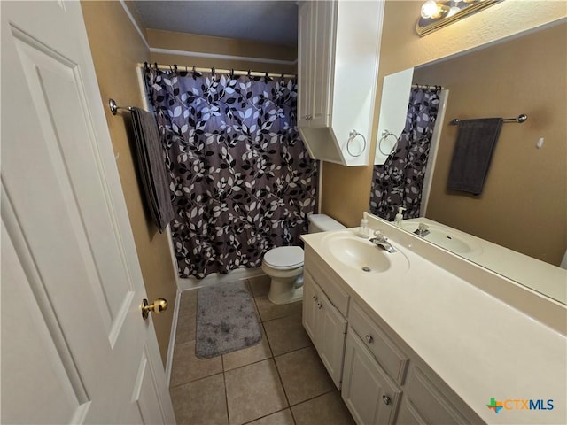 bathroom featuring tile patterned flooring, vanity, and toilet