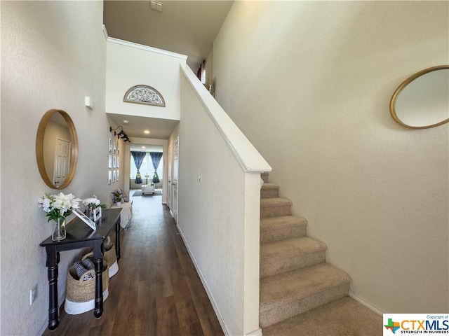 stairs with wood-type flooring