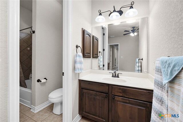 19530 Creekview Oaks, San Antonio, TX 78266 - full bath featuring vanity, ceiling fan, a textured wall, tile patterned flooring, and  shower combination