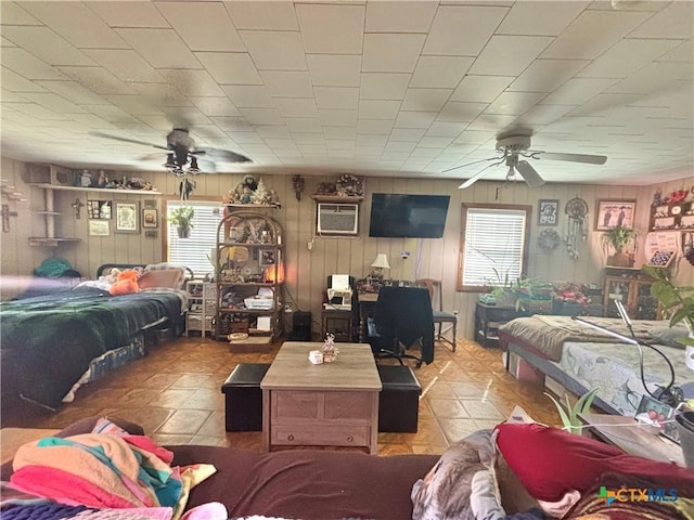 1208 W Adams St, Port Oconnor, TX 77982 - bedroom featuring wooden walls and an AC wall unit