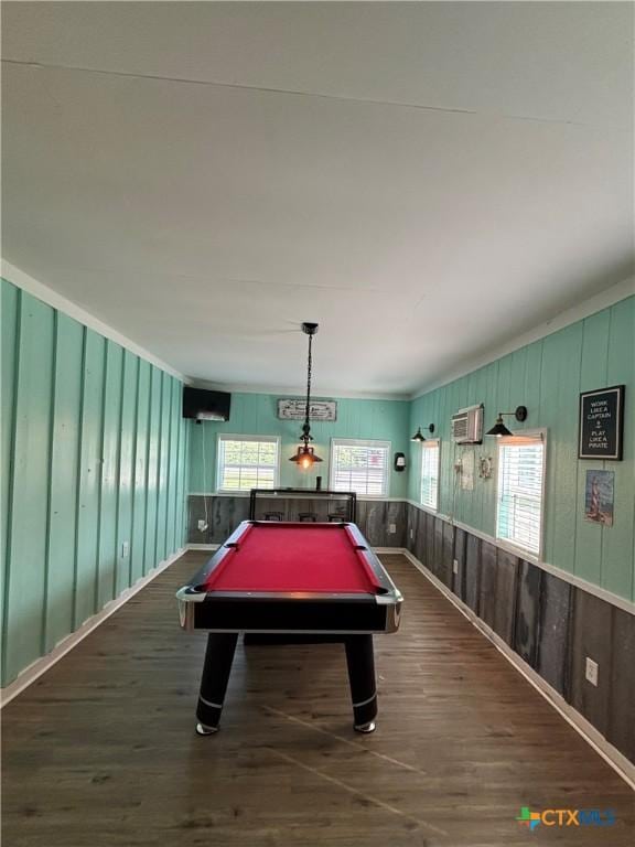 1208 W Adams St, Port Oconnor, TX 77982 - playroom featuring wood finished floors, pool table, and wooden walls