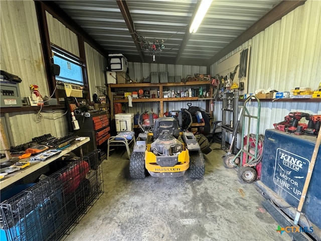 garage featuring a workshop area