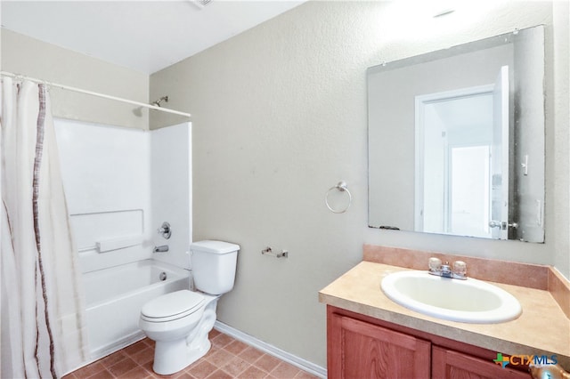 full bathroom featuring vanity, toilet, and shower / tub combo with curtain